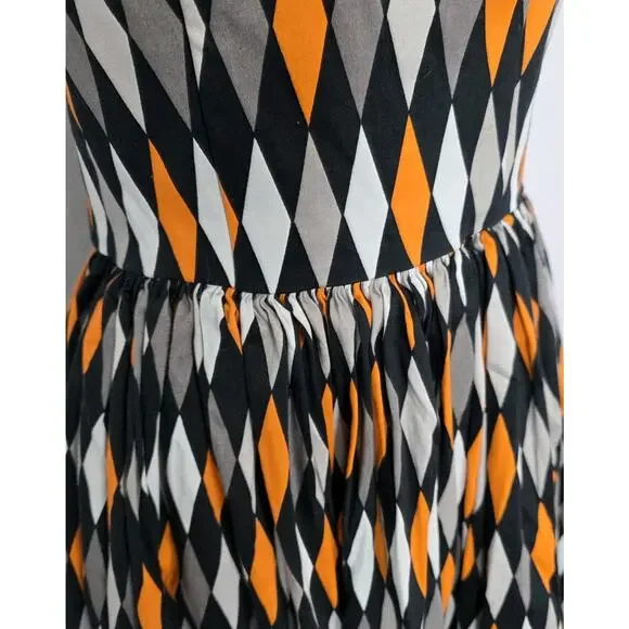 PINUP COUTURE PUG Jenny Halloween Harlequin Dress Large Black Orange Vintage - Picture 5 of 11